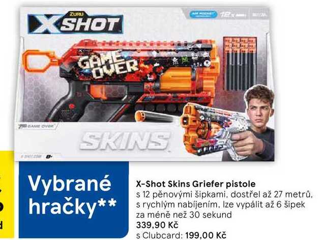 X-Shot Skins Griefer pistole s 12 pěnovými šipkami, dostřel až 27 metrů, hračky s rychlým nabíjením