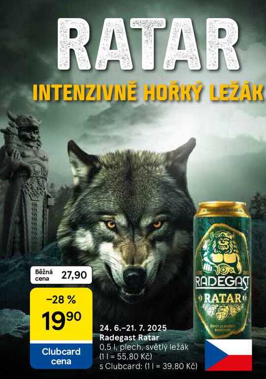 Radegast Ratar, 0,5 l, plech, světlý ležák  