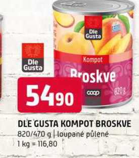 Dle gusta kompot broskve 820/470 g loupané půlené 