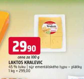 Laktos kralevic 100g 45% tuku sýr ementálského typu plátky 