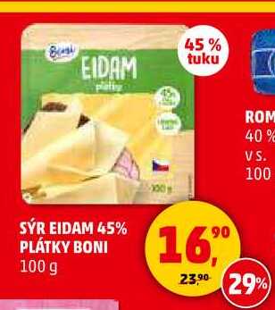 SÝR EIDAM 45% PLÁTKY BONI, 100 g  