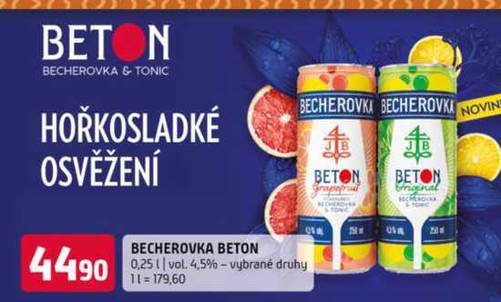 Becherovka beton 0,25l vol. 4,5% vybrané druhy