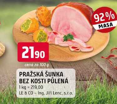 Pražská šunka bez kosti půlená 100g
