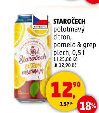 STAROČECH polotmavý citron, plech, 0,5 l 