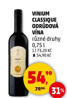 VINIUM CLASSIQUE ODRŮDOVÁ VÍNA různé druhy, 0,75 l