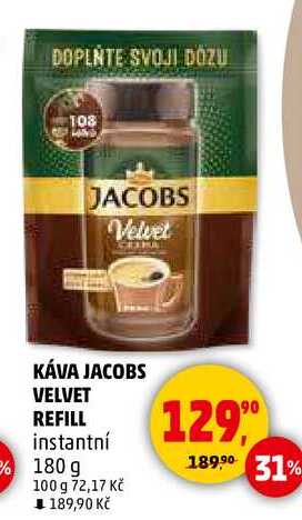 KÁVA JACOBS VELVET REFILL instantní, 180 g 