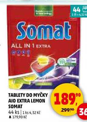 TABLETY DO MYČKY AIO EXTRA LEMON SOMAT, 44 ks  