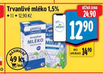 Trvanlivé mléko 1,5% 1 l