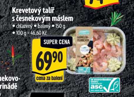 Krevetový talíř s česnekovým máslem  150 g