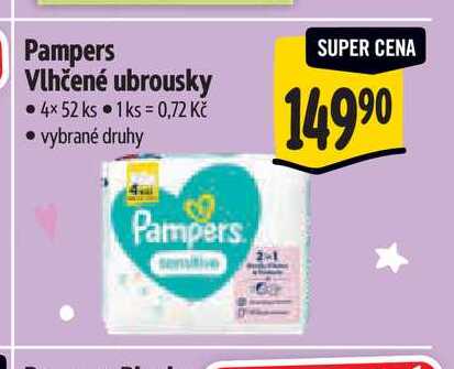 Pampers Vlhčené ubrousky 4x52 ks 