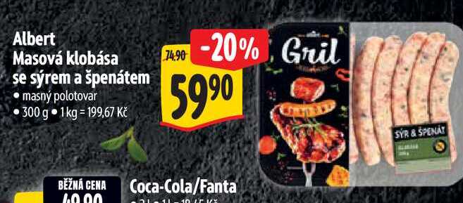 Albert Masová klobása se sýrem a špenátem 300 g