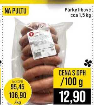 Párky libové cca 1,5 kg 100g