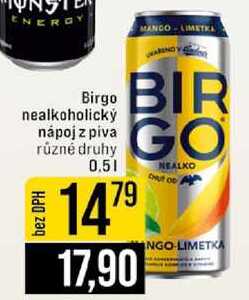 Birgo nealkoholický nápoj z piva různé druhy 0.5l