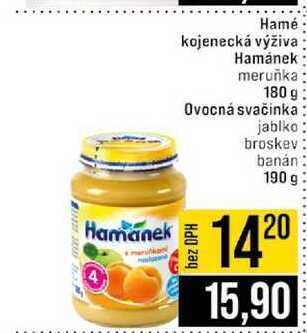 Hamé kojenecká výživa Hamánek meruňka 180 g Ovocná svačinka jablko broskev banán 190 g