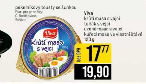 Viva krůtí maso s vejci tuňák s vejci uzené maso s vejci kuřecí maso ve vlastni šťávě 120 g 