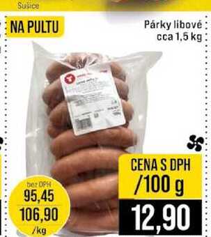 Párky libové cca 1,5 kg 100g