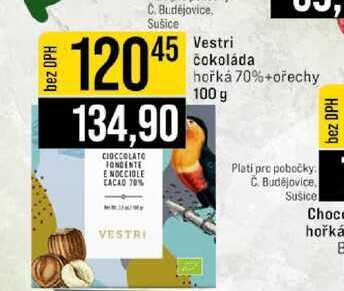 Vestri čokoláda hořká 70%+ořechy 100 g 