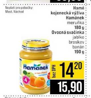 Hamé kojenecká výživa Hamánek meruňka 180 g Ovocná svačinka jablko broskev banán 190 g 