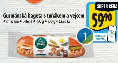 Gurmánská bageta s tuňákem a vejcem, 180 g