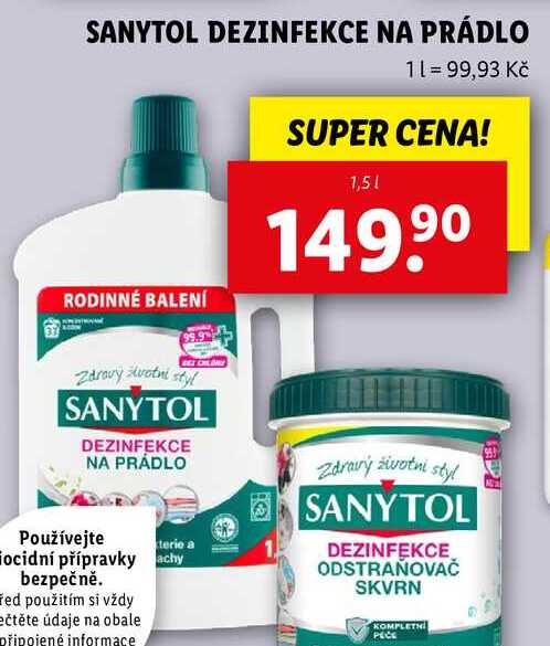 SANYTOL DEZINFEKCE NA PRÁDLO, 1,5 l