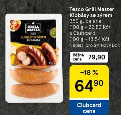 Tesco Grill Master Klobásy se sýrem, 350 g, balená 