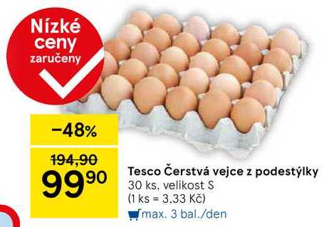 Tesco Čerstvá vejce z podestýlky, 30 ks, velikost S 