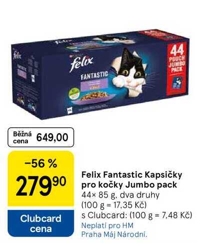 Felix Fantastic Kapsičky pro kočky Jumbo pack, 44× 85 g, dva druhy 