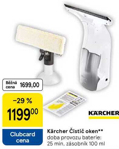 Kärcher Čistič oken, doba provozu baterie: 25 min, zásobník 100 ml 