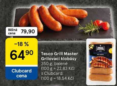 Tesco Grill Master Grilovací klobásy, 350 g, balené 