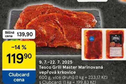 Tesco Grill Master Marinovaná vepřová krkovice, 600 g 