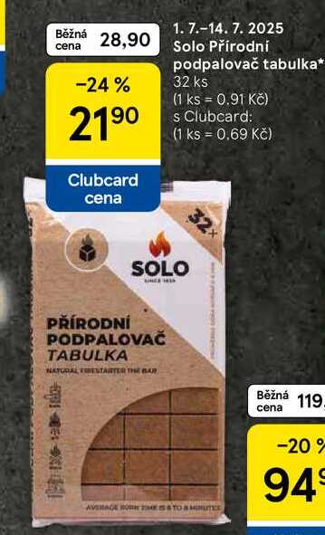 Solo Přírodní podpalovač tabulka, 32 ks 