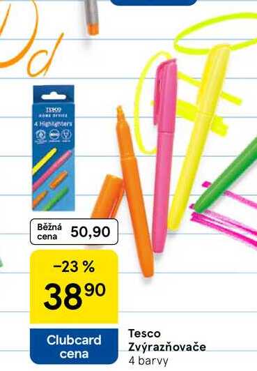 Tesco Zvýrazňovače, 4 barvy 