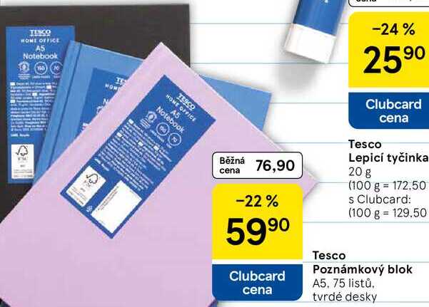 Tesco Poznámkový blok A5, 75 listů, tvrdé desky 