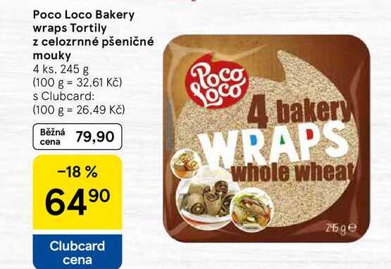 Poco Loco Bakery wraps Tortily z celozrnné pšeničné mouky, 4 ks, 245 g 