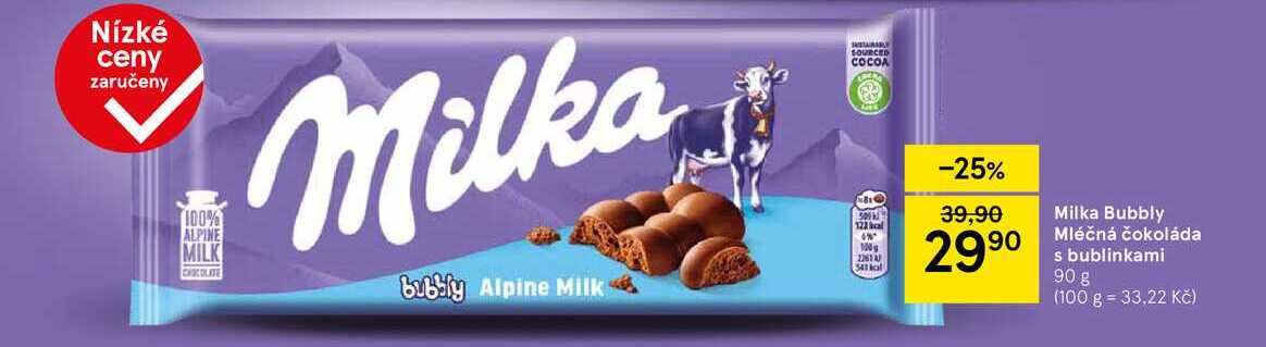 Milka Bubbly Mléčná čokoláda s bublinkami, 90 g 