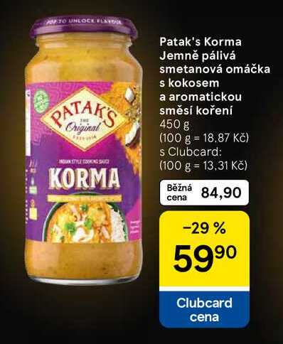 Patak's Korma Jemně pálivá smetanová omáčka s kokosem a aromatickou směsí koření, 450 g  