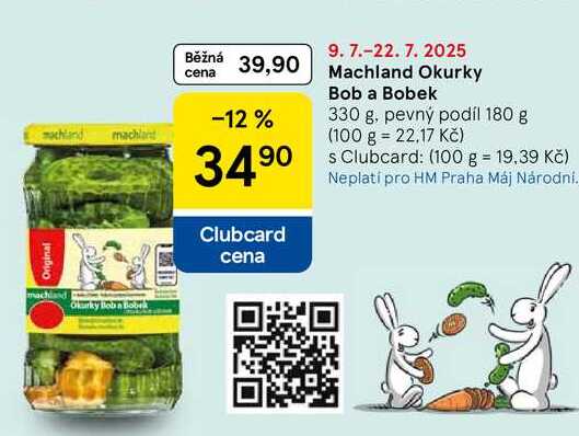 Machland Okurky Bob a Bobek, 330 g, pevný podíl 180 g  