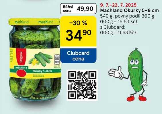 Machland Okurky 5-8 cm, 540 g. pevný podíl 300 g 
