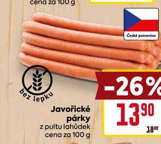 Javořické párky z pultu lahůdek cena za 100 g 