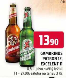 Gambrinus Plná 12 excelent 11 pivo ležák světlý 0,5l