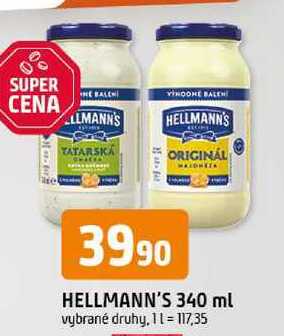 Hellmann's tatarská omáčka, majonéza 340ml, vybrané druhy