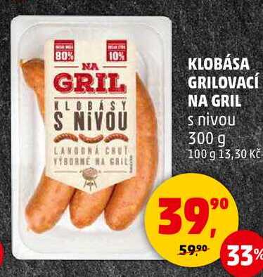 KLOBÁSA GRILOVACÍ NA GRIL s nivou, 300 g 