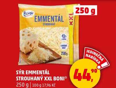 SÝR EMMENTÁL STROUHANÝ XXL BONI, 250 g