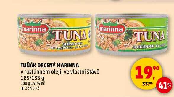 TUŇÁK DRCENÝ MARINNA v rostlinném oleji, 185/135 g