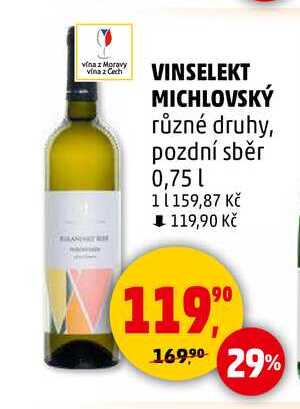 VINSELEKT MICHLOVSKÝ různé druhy, pozdní sběr, 0,75 l