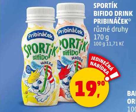 SPORTÍK BIFIDO DRINK PRIBINÁČEK různé druhy, 170 g 