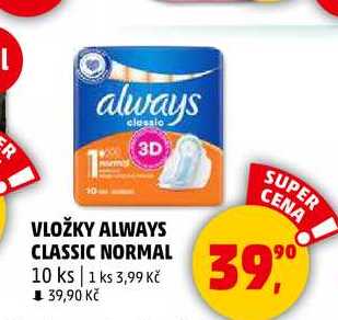 VLOŽKY ALWAYS CLASSIC NORMAL, 10 ks  