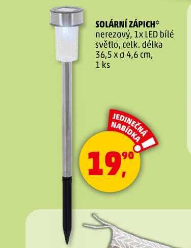 SOLÁRNÍ ZÁPICH nerezový, 1x LED bílé světlo, celk. délka 36,5 x 0 4,6 cm, 1 ks