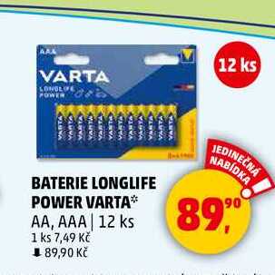 BATERIE LONGLIFE POWER VARTA AA, AAA, 12 ks