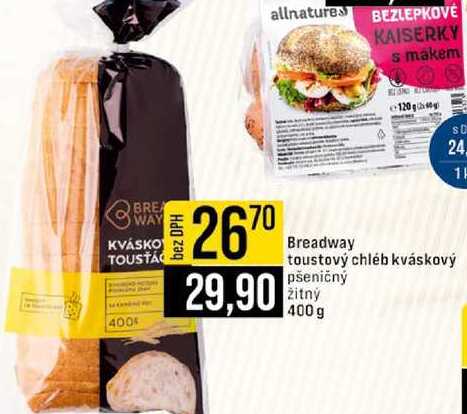 Breadway toustový chléb kváskový pšeničný žitný 400g 